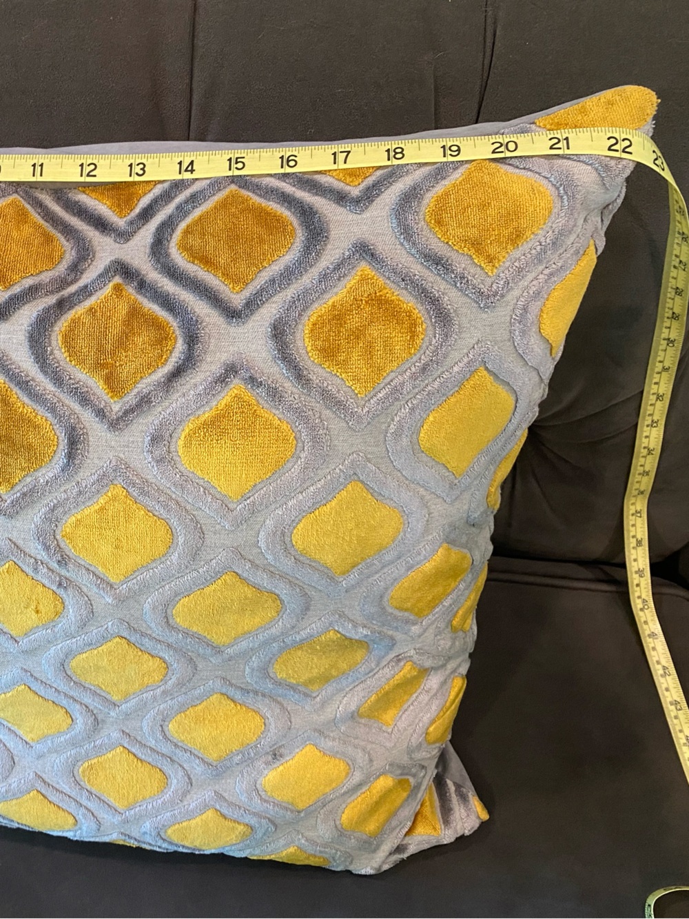 Caldeira UK luxury down feather fill mustard gray geometric large throw pillow - Picture 2 of 4